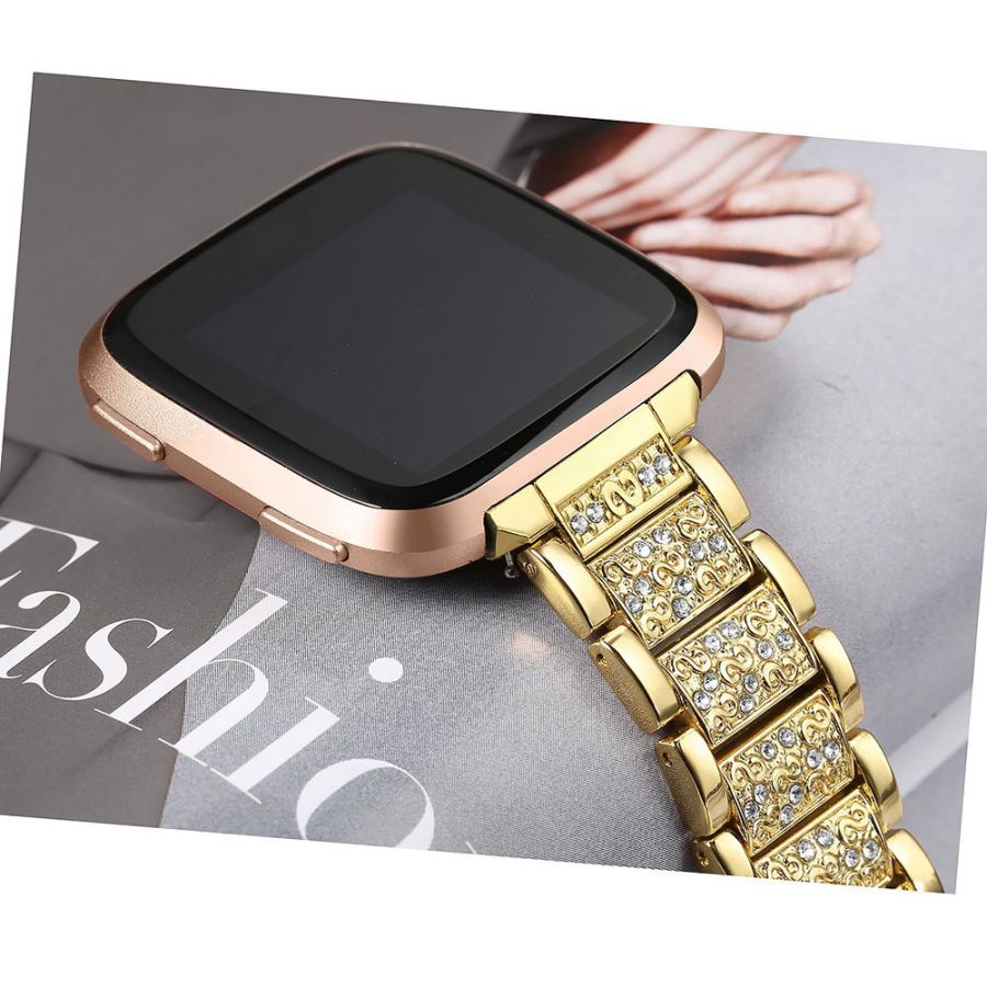 Luxury shiny Diamond Watch band For Fitbit versa gold